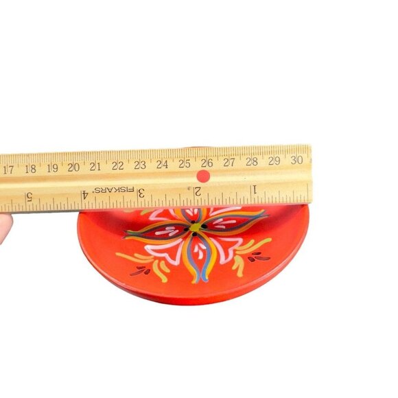 VTG Norway Folk Art Wooden Dish Plate Hand Painted Sogndal Red Floral Round Dish - Picture 5 of 12